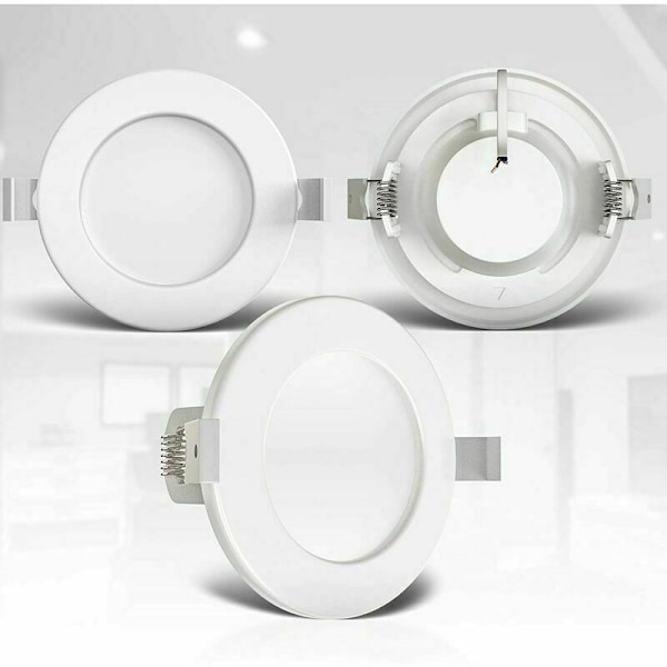 Sæt med 3 forsænkede spots, specielt til badeværelse IP44, beskyttet mod stænkvand, ultraflad, Ø115mm, 6W LED-moduler, varm hvid belysning
