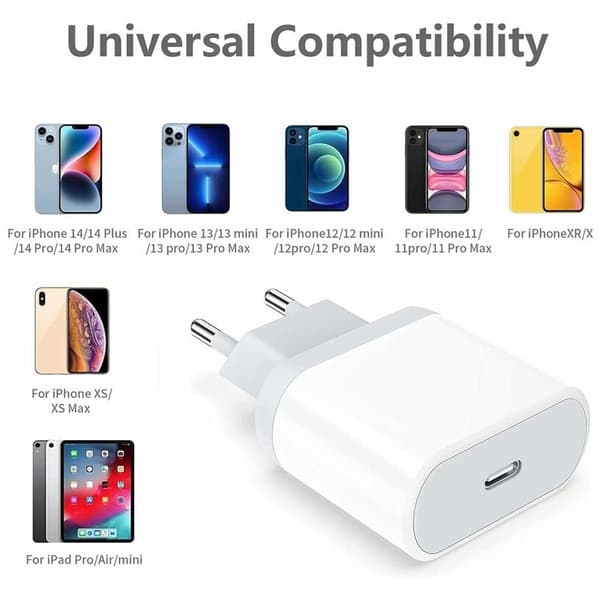 20W USB-C lang kabel egnet for iPhone hurtiglader