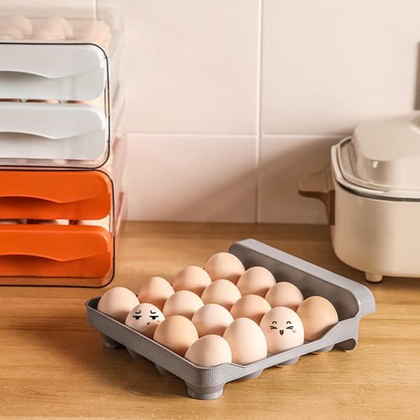 Egg Storage Container, 32-Compartment Transparent PET Stackable Egg Holder With Drawer Design For Refrigerator And Kitchen, Orange