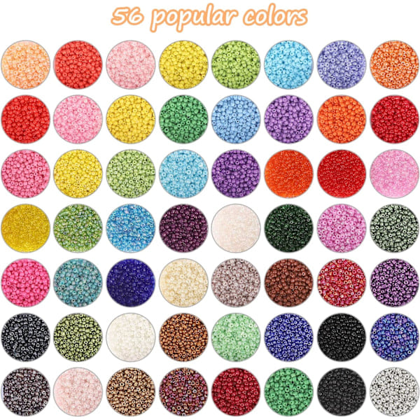 40 000 glassfrøperler til armbånd, 56 farger av 2 mm perler til smykkeproduksjon, 260 alfabetperler til håndverkspresenter