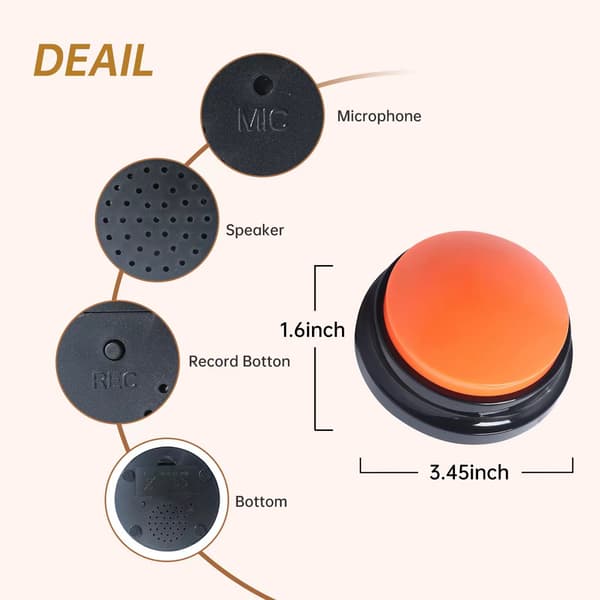 30 Second Recordable Talking Button, Interactive Pet Trainer & Office Prankster, Easy-to-Use Voice Recording Button for Endless Fun