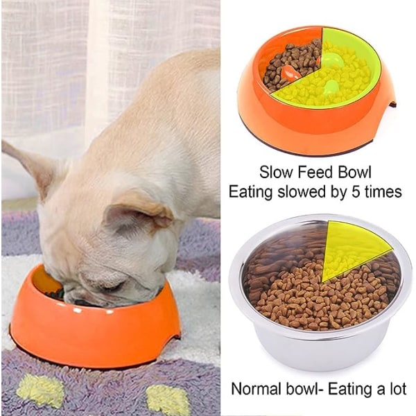 CDQ Anti-Glutton skål för hundkatt, halkfri foderskål som främjar långsammare matintag, interaktiivinen turvotusta estävä melamiini skål (oranssi M)