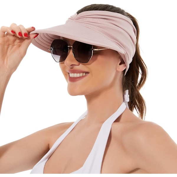 Solhatte til kvinder UV-beskyttelse Solskærm Bred Skygge Sommerhatte med hestehale Pink