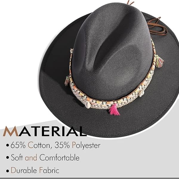 Fedora-hatt i filt for kvinder, panamahattar med bred brättning med tofs
