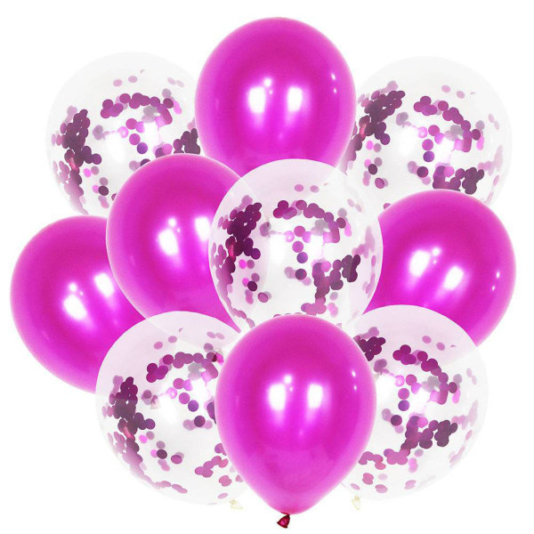 CDQ 60 Pack 12 tum, pärlfarvede ballonger+paljetter ballong | Rosenrød