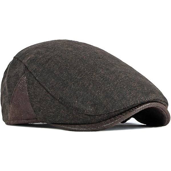 Flat cap herre basker caps høst vinter, toppad cap Cabbie Hunter hatt (Kaffee)
