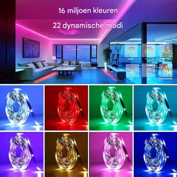 LED strip, RGB, light strip 300 LED, App and remote control - With music and timer mode