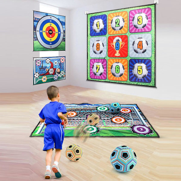 Fotbollsspelset för barn, trädgårdskastfotbollsmålspel med kardborrebollar, flanellmål, fotbollsträningsutrustning för barn C with blue Soccer Ball