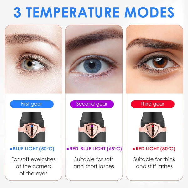 Opvarmede øjenvippebukker, 2 i 1 øjenvippebukker med indbygget kam og 3 temperaturindstillinger