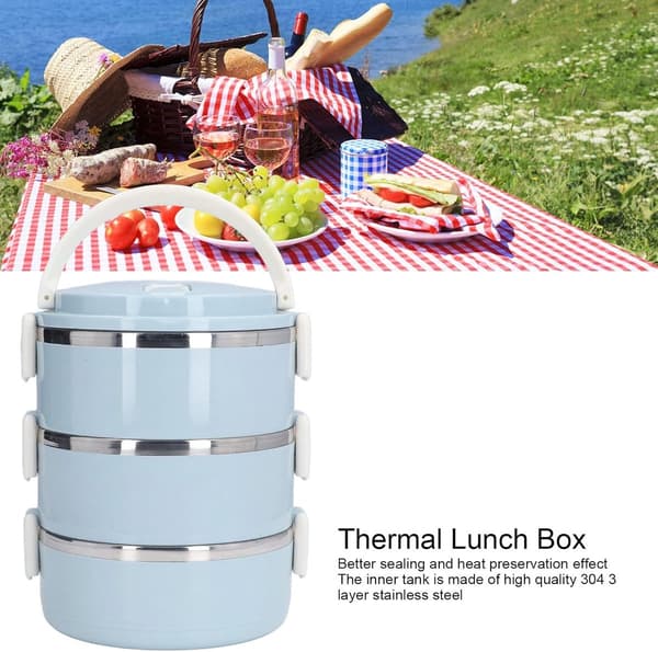 Matboks, 3-lags isolert 304 rustfritt stål med rom, 2100 ml, for voksne og barn, kontor, camping, lyseblå
