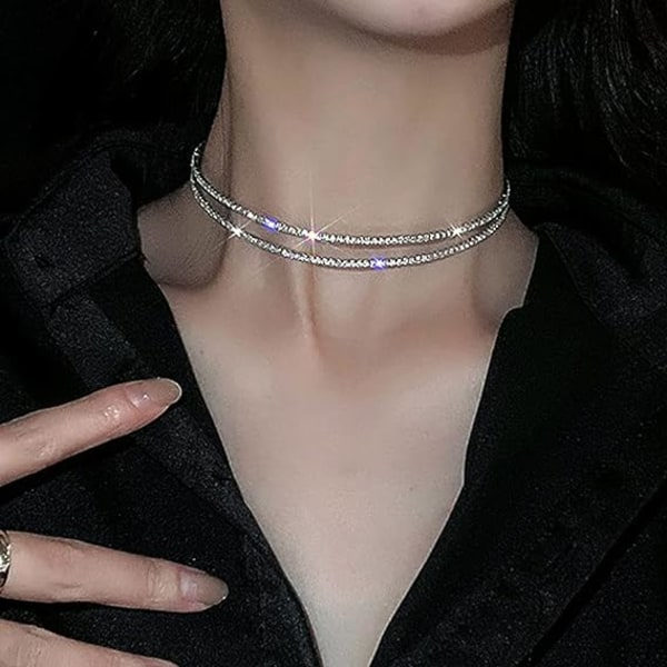 Rhinestone Choker Halskæde Sølv Diamant Række Halskæde Glitrende Krystal Halskæde Kæde Smykker Mode Minimalistisk Fest Bal