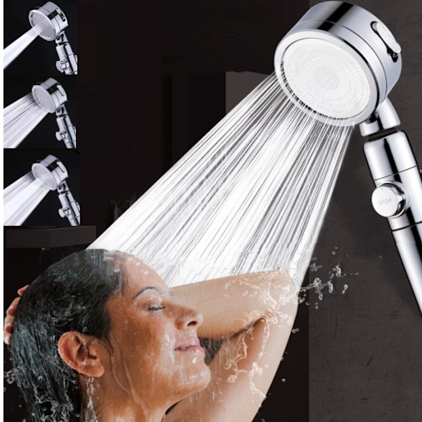 High Pressure Detachable Shower Head, 3 Settings, ON/OFF Switch, Silver, Gift Idea