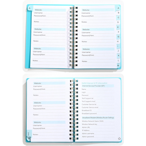 Password Block A6 - Grey - With Alphabet - Organizes Passwords - Notebook