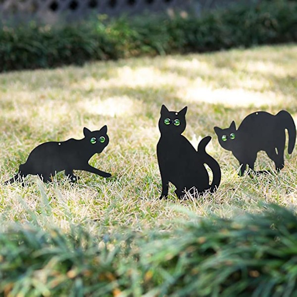 Kattfigur Markinsats Dekor Set 3 st 2D Livsliknande Kattunge med Reflekterande Ögon