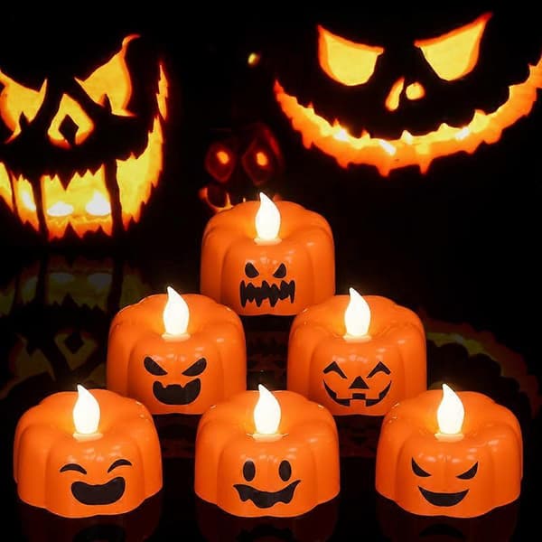 Halloween Pumpa Flamlösa Ljus med 6H Timer, 6-pack