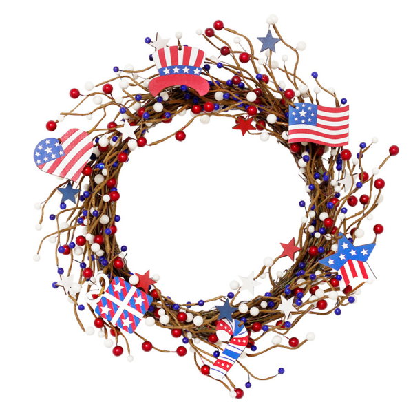 CDQ Americana Flagga Röd Blå Vit Stjärna Berry Wreath Patriotic