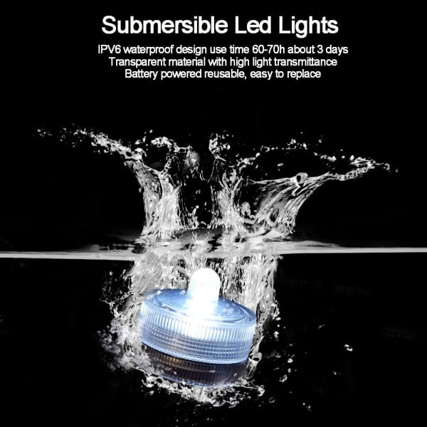 CDQ Dränkbara LED-lampe, vandtæt poollampe (12-pak, lilla)
