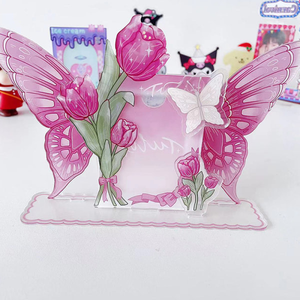 CDQ Butterfly Card Display Stand 3 tuuman korttilaukku valokuvasuojaus vaaleanpunainen set