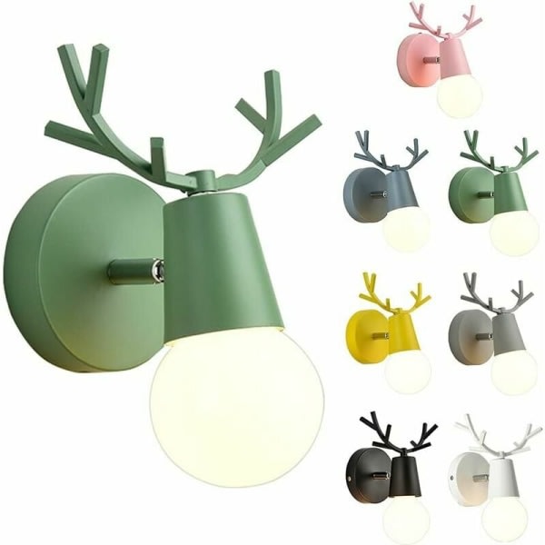 CDQ Deer Antler Vägglampa i järn for innenhusbruk, Vägglampa for barn i farge, Enkel Vägglampa inomhus i moderne stil (grønn)