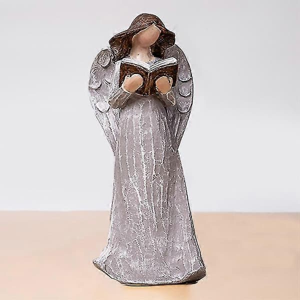 Englestatue, længsel efter kærlighed dekorationsgave (grå engel, der holder en bog)_tfrf