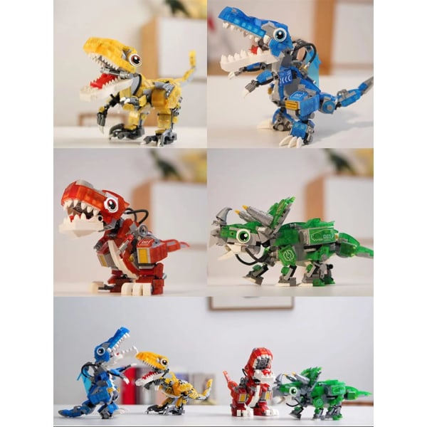 Dinosaurie Mini Byggklossar Leksaker Set för 6 7 8 9 10 11 12 år gamla, Dino World Luminous 348st（2）