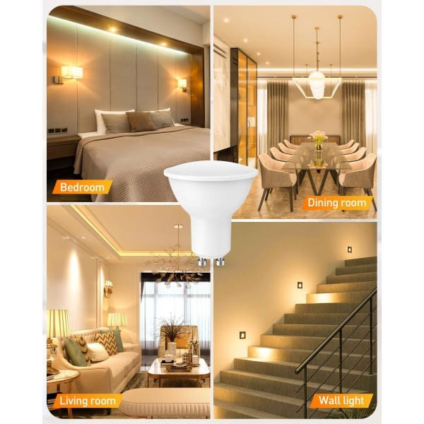 GU10 LED-pære, 10 stk, GU10 LED 5W, tilsvarende 50W halogenpære, varm hvit 3000K 450LM, lys og øyebeskyttende, ikke dimbar
