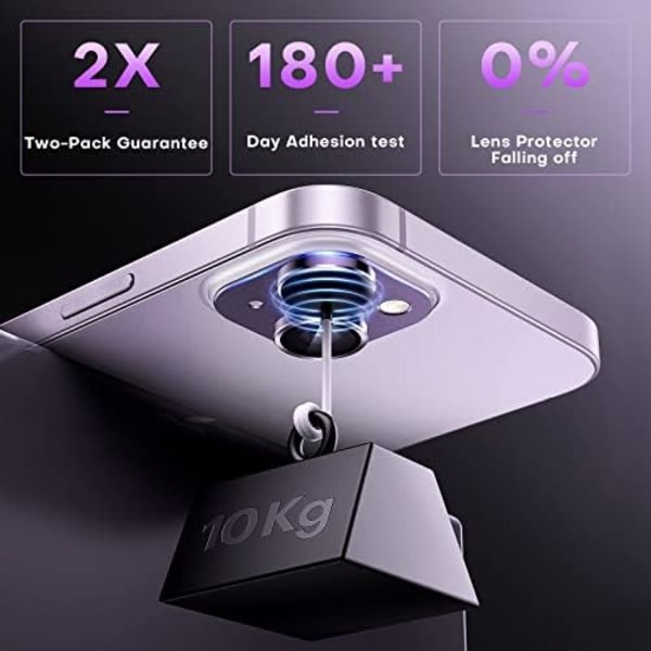 TAURI 2-pakning for iPhone 14 /iPhone 14 Plus kameralinsbeskyttelse, [sterk vidhäftning] [Retålig] Aluminiumlegering &amp; Safirglas lilla
