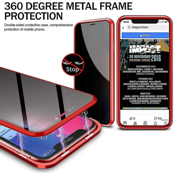 För Iphone 11 Anti-peep Magnetic 306 dubbelsidig Privacy Screen Protector, Transparent Back Metal Bumper Phone case (svart)( Färg Röd) null ingen