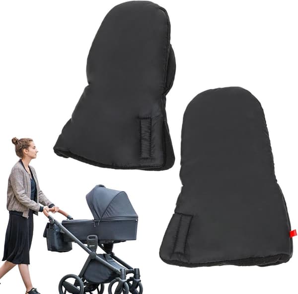 Barnevognshandsker, foldbare justerbare flannel håndmuffer, vind- og regnbeskyttelse til forældre, sort, 30 x 20 cm