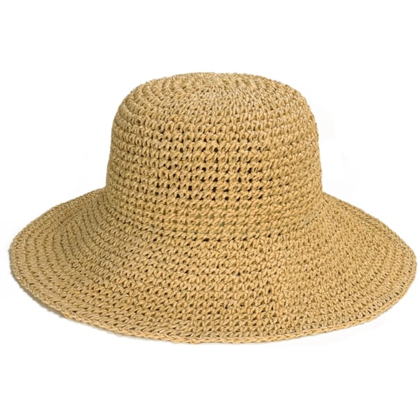 Solhatt för damer, bredbrättad sommarstrandhatt för kvinnor, hopfällbar resehatt i halm, UPF50+ Khaki