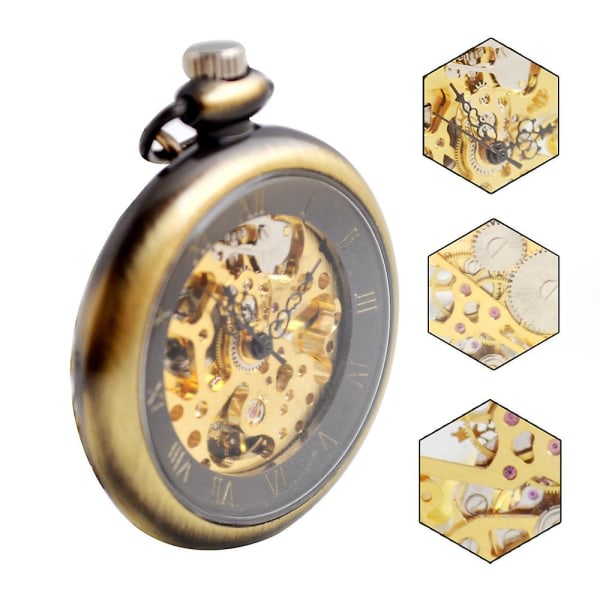 Klassisk Steampunk-klokke for menn Guld Skeleton Hand Wind Mechanical Watches (brons)