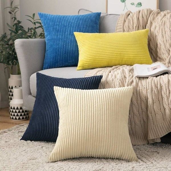 2 kappaletta samettikuddenpäällinen Pehmeä kiinteä raidallinen 16 x 16 tuumaa 40 x 40 cm Tummansininen
