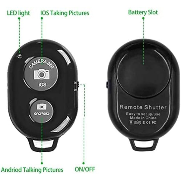 Trådløs Bluetooth fjernbetjening til telefon iPhone Samsung Andet smartphone kamera Kompatibel med alle IOS og Android enheder - Sort