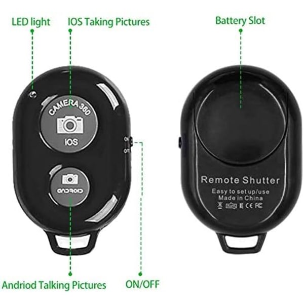 Trådløs Bluetooth-fjernbetjening til telefon iPhone Samsung Andre smartphones Kamera Kompatibel med alle IOS- og Android-enheder - Sort