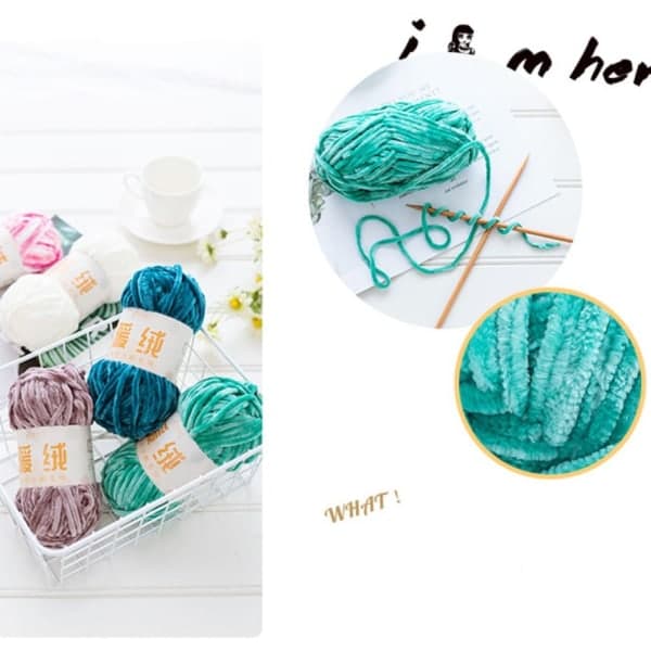 Chenille-samettigarn Chunky stickade kardade trådar VIT vit white