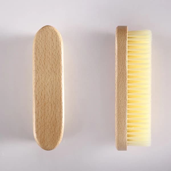 Brown, multifunctional cleaning brush, practical beech wood shoe brush with hard, durable bristles, small