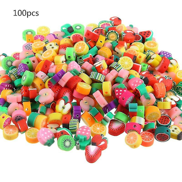 100 st Fruktpärlor Jordgubbsfrukt Polymerlera Färg Blandade DIY-pärlor