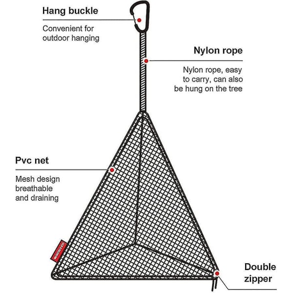 Vikbart campingnät, triangulär hängande korg för torr förvaring, design med dubbla dragkedjor, medium (40*43,5 cm) zdq