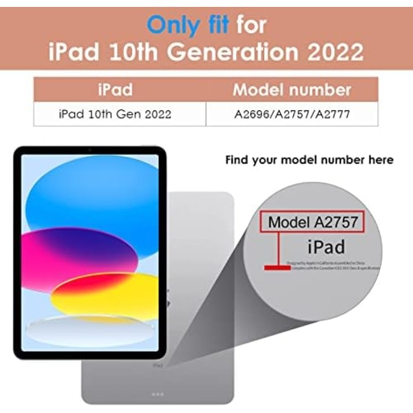 DTTO iPad 10:e generationens case 10,9 tum 2022, Premium Leather Business Folio Stand Cover med pennhållare - Auto Wake/Sleep och Multiple Rose Gold
