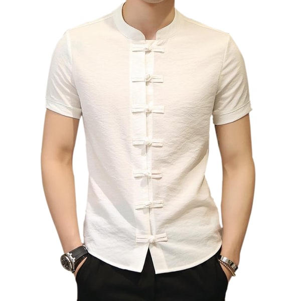 Kung Fu kortærmad skjorta i kinesisk stil for mænd - Vit L CDQ