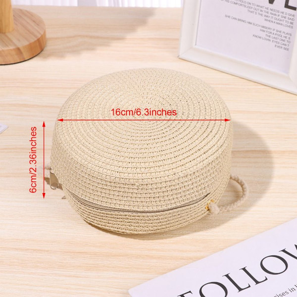 Rund halmväska Dam vävd strandväska Handgjord stickad handväska beige