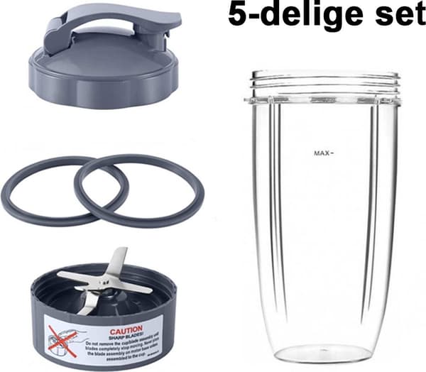 5-delt - Passer Nutribullet Blender Kopp & Blad Erstatningssett - Inkluderer Stor 32oz Kopp - 1 Oppfellbart Bærelokk - 1 Premium Ekstraktorblad ...