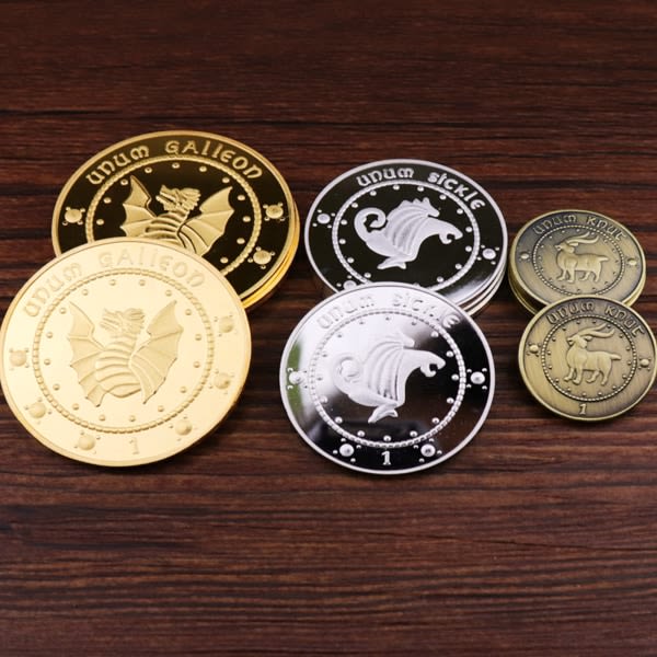 CDQ Hogwarts Coins Film kringutrustning guldmynt med pengapåse Brown S