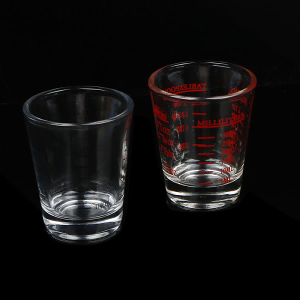 1 stk. 30 ml glasmålebæger med skala, shotglas, flydende glas, sort, 30 ml