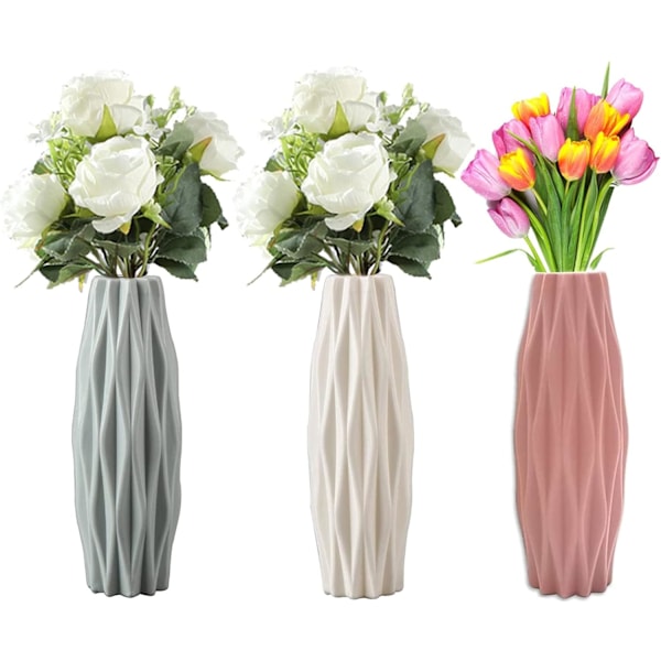 3-pack Elegant Design Plastvas - Modern Dekorativ Plastvas för Inomhus Sovrum Vardagsrum Balkong Bröllop Bord Kök Kontor (3 färger, 21 cm)