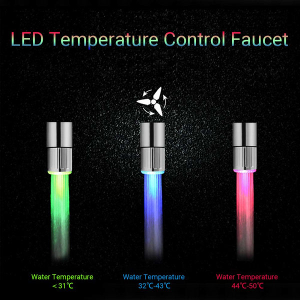 3-farget LED-lampe dusjhode med temperatursensor
