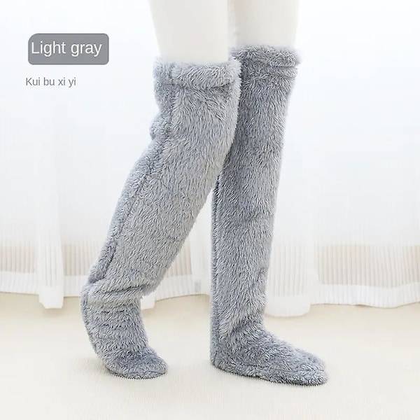 Teddy Legs Lange Strømper - Teddy Legs Strømper, Over Knæ Høj Fuzzy Benvarmere Strømper Sjove Fuzzy Lange Vinterstrømper silver gray