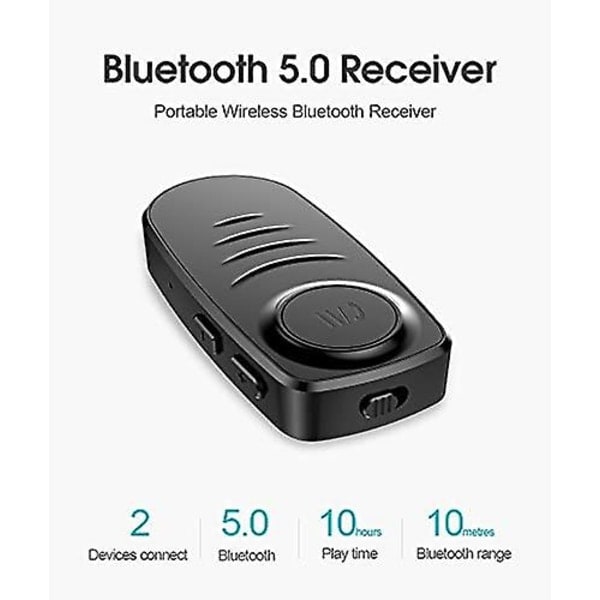 Aux Bluetooth 5.0-mottagare, mini 3,5 mm trådlös bil Bluetooth -ljudadapter Inbyggd mikrofon