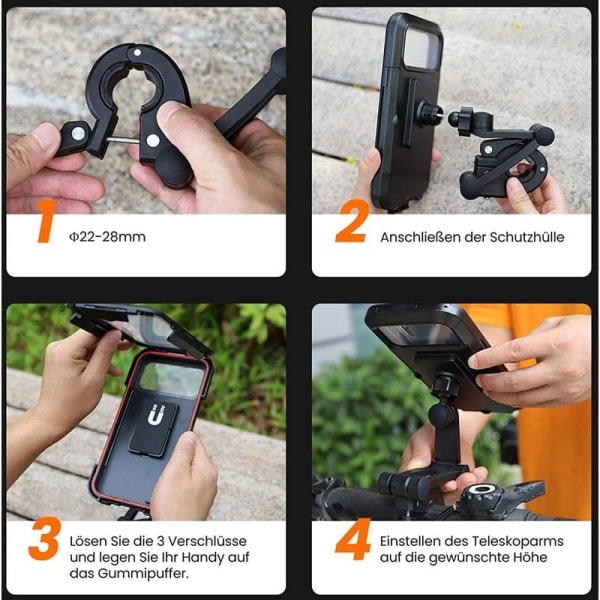 CDQ Cykeltelefonhållare, vattentät smartphonehållare med pekskärm, 360° vridbar, höjdjusterbar för upp till 6,7 tum, motorcykel till cykel, svart