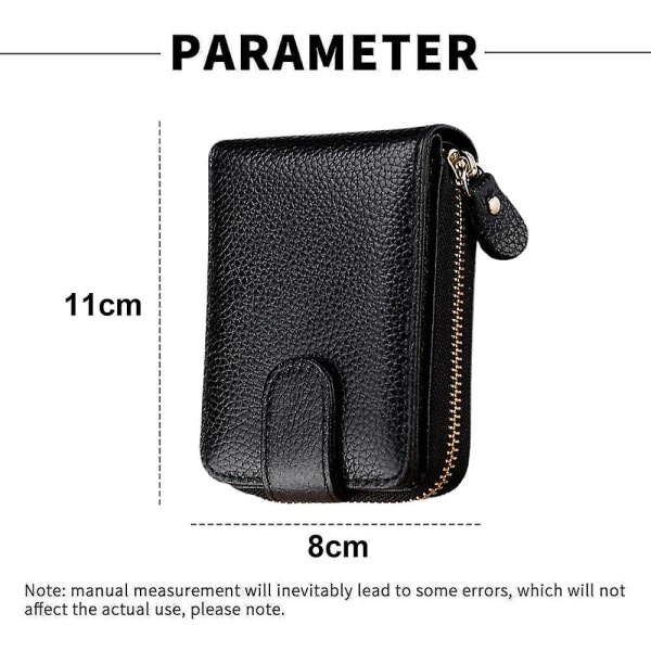 Korthållare plånbok för kvinnor/män, liten läder dragkedja Kortfodral case med ID-fönster, 11*8*4cm musta